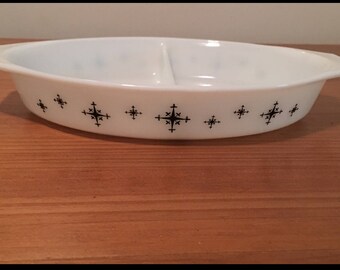 Mid-Century Pyrex Divided Dish Twinkle/Compass Pattern/Vegetable Dish