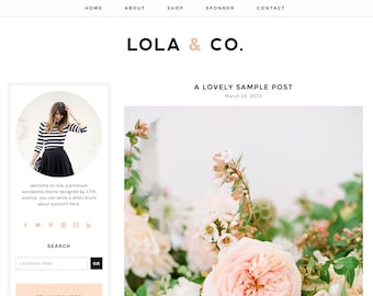 Wordpress Theme Premade Blog Template Design - "Lola" Instant Digital Download