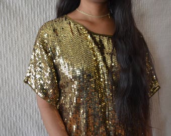 Vintage Gold Sequined Blouse