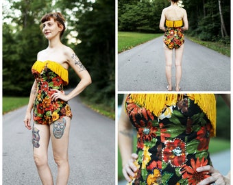 1950s Floral Fringe and Sequin Playsuit