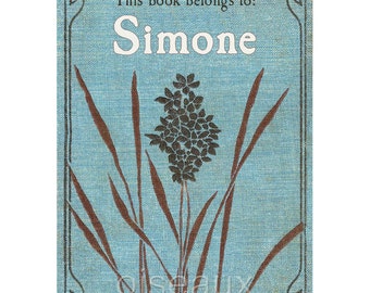 Vintage Personalized Bookplates - Blue Flower - Lovely Teacher Gift, Hostess Present