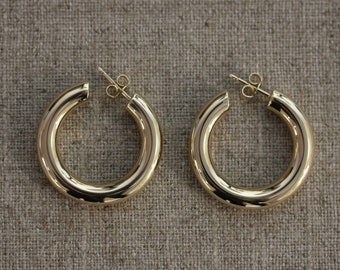 Vintage 14k Yellow Gold Medium Tube Hoops