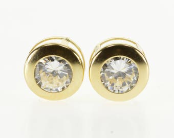 14k Cubic Zirconia Round Bezel Inset Post Back Earrings Gold
