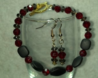 Black and Red Bracelet and Earring Set