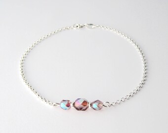 Bracelet purple Czech glass beads and Silver 925/1000
