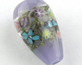 Purple Garden With Butterflies and Flower Murrine Lampwork Glass Bead by Chase Designs
