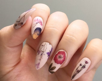 Pressed Dried Flowers Design Water Slide Nail Decals/Nail Tattoos/Nail Stickers