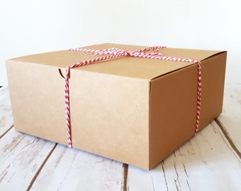 5 Large Kraft Gift Boxes 8x8x3.5", One Piece Square Tuck Tab Boxes