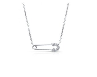 14KT White Gold Safety Pin Diamond Necklace