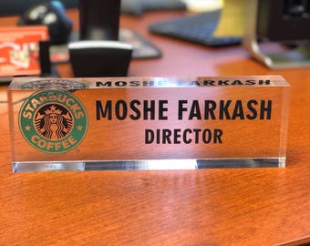 Personalized Desk Name Plate - Name, Position & Logo on Premium Clear Acrylic Glass Block, Custom Office Nameplate Unique Appreciation Gift