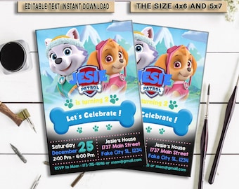 INSTANT DOWNLOAD_Paw Patrol Birthday Invitation, Editable, invitation, invitations birthday, Invites, invitations download, PDF