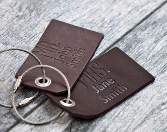 Mr. and Mrs. Personalized Custom Leather Luggage Tags Set of 2