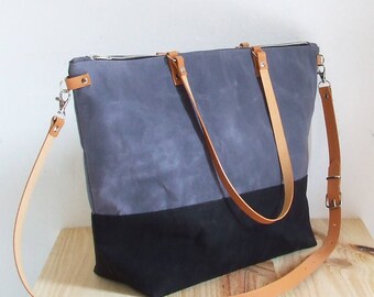 Waxed Canvas Bag, Waxed Canvas Tote, Crossbody Bag, Diaper Bag, Leather Straps