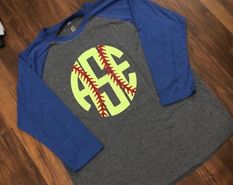Next Level brand Softball initial Raglan