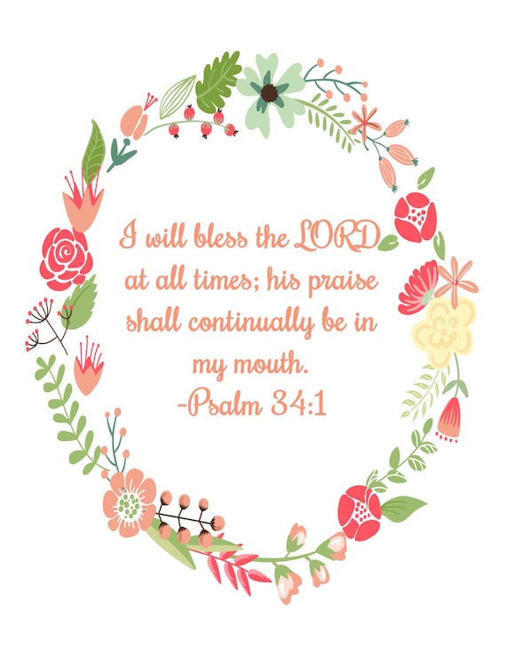 Items similar to Psalm 34:1 KJV Printable Verse Art Decor Design ...