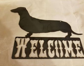 Painted Dachshund Welcome Sign