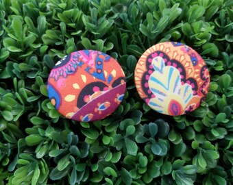 Carnival- Handmade Fabric Button Earrings