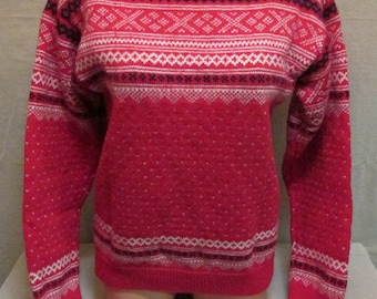 Vintage 1970's Handcrafted Stowe Woolens Nordic Fair Isle Ski Wool Sweater Size S/M Vermont USA