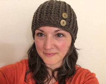 Qiviut Hat Hand Crocheted 70/30 Qiviut/Merino Natural Brown or Hand Dyed with or without Musk ox Horn Buttons Made by Qiveut Designs