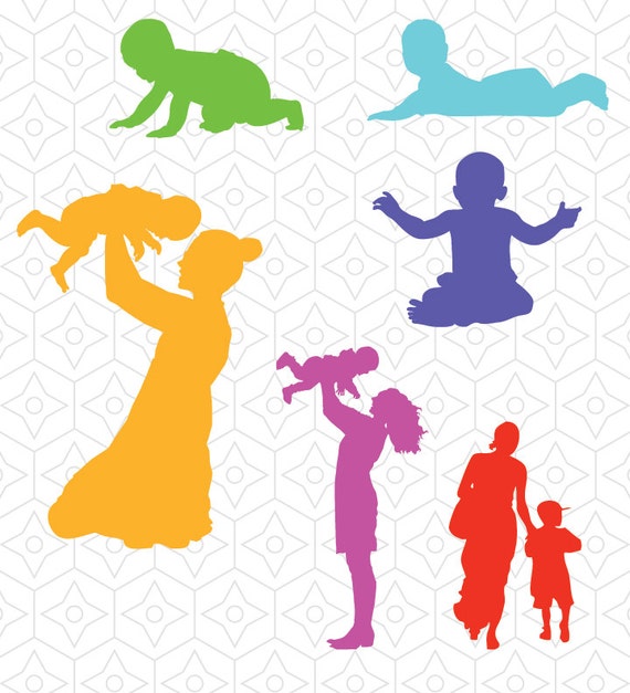 Mother and Baby Silhouette Decals SVG DXF and AI Vector