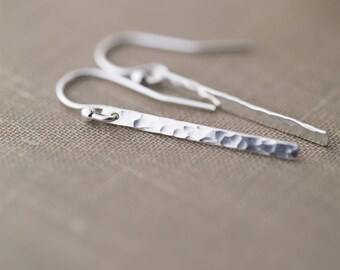 Minimal Hammered Bar Earrings for Women, Handmade Jewelry, Sterling Silver Dangle Earrings, Sister Gift for Women, by Burnish, Clothing Gift