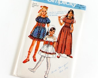 SALE Vintage 1970s Girls Size 8 Peasant Dress in Two Lengths Simplicity Sewing Pattern 9244 Complete / chest 27 waist 23.5
