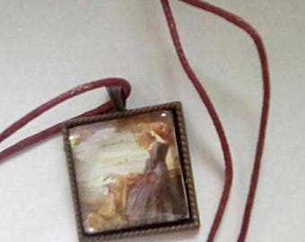 Necklace Pre Raphaelite style square pendant
