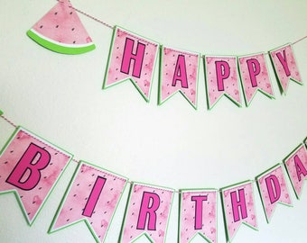 Watermelon birthday banner, Watermelon happy birthday banner, Watermelon banner, happy birthday banner