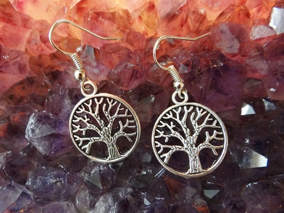 Tree Of Life Textured Earring Earrings Ear Ring Rings Drops Drop Dangle Dangles Pagan Wiccan Wicca Spiritual Eternity Family Immortality