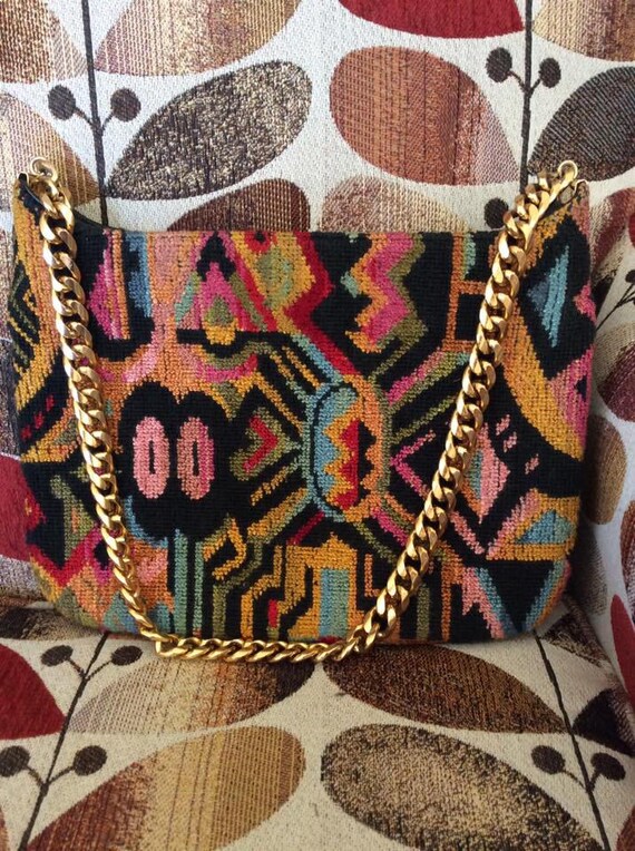 Vintage 1960s 1970s Handbag Purse Shoulder Bag Multi Color