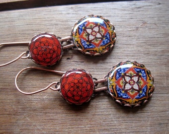 Statement earrings, Mexican jewelry, Red Mexican plate, MTO, Folk art, drop earrings, Southwestern, statement earrings, Talavera pottery