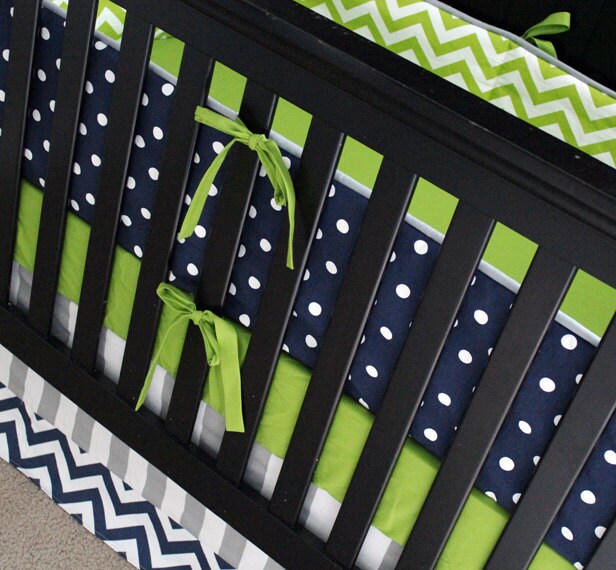 Boy Crib Bedding Set Baby Nursery Navy Blue Polka Zoom