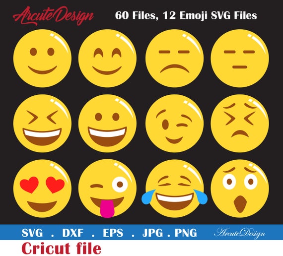 Download 60 Files 12 Emoji SVG Files Emoji Clipart Digital SVG Dxf