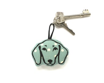 Dachshund Keyring - Mint - Pink Dotty