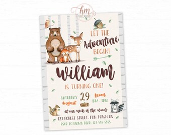 Woodland Invitation, Woodland Birthday Invitation, Forest Friends, Adventure, Woodland boy Invitation PRINTABLE FILE