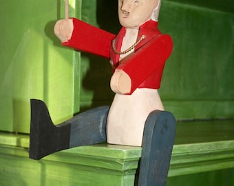 Antique Hand Carved WOODEN SOLDIER folk art articulated posable figure shelf sitter antique toy farmhouse rustic decorative accent Americana