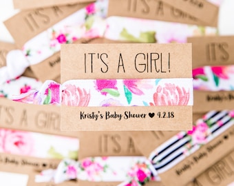 Rose Floral Baby Shower Hair Tie Favors | Pink Floral Hair Tie Favors, Baby Shower Hair Tie Favors, Its a Girl, Pink Girl Baby Shower Favors