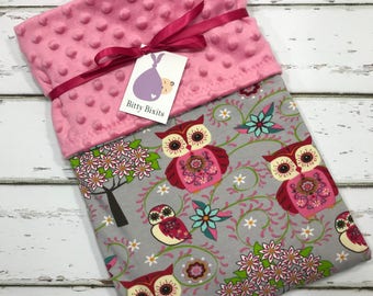Owl Baby blanket owl blanket Baby girl blanket Baby shower gift woodland pinky blanket Girl baby Shower gift Pink Minky Blanket pink owls