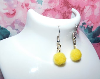 Yellow Pom Pom earrings/Pom Poms/yellow earrings/yellow Pom Poms/handmade earrings/gift/Pom Pom earrings/boho/yellow/handmade/earrings
