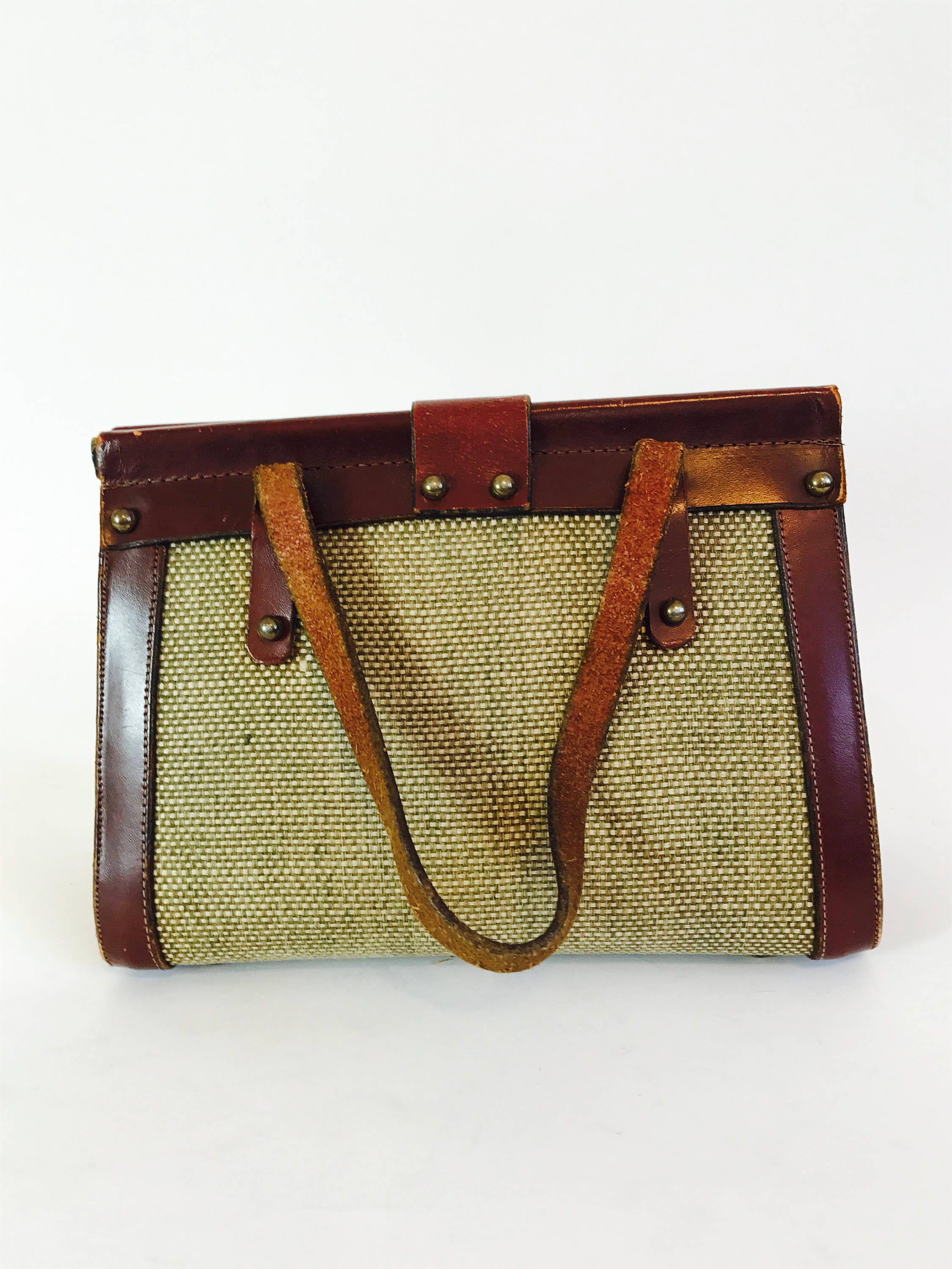 Vintage 60s handbag, 1960s kelly bag, Tweed & Leather purse, retro