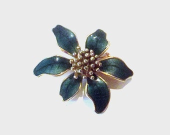 1970s vintage pin / 70s vintage brooch / enamel /Hunter Green Floral Brooch