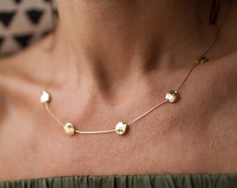 GOLD DOTS Necklace- Gold necklace - Minimal Jewelry- Elegant necklace- Sterling Silver- 24kt gold- Dainty necklace