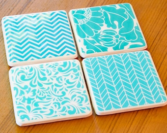 Custom Coasters Blue Coasters Ready To Ship Chevron Coasters Cute Coasters Tile Coasters Ceramic Coasters Drink Coasters Mothers Day Gift