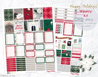 Printable planner stickers, Use with Erin Condren, Holiday stickers, Christmas, floral, chic, glam, glitter, sticker sale, weekly kit, eclp