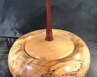 Wood Turned Covered Bowl, Pecan, Maple, Bloodwood