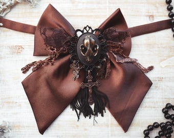 resin bat skull crucifix bow tie