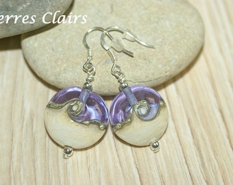 Purple earrings - ivory "Twisty"