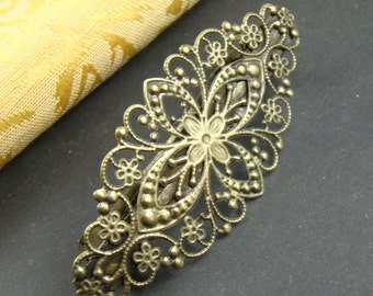 2pcs 80mm Antique Bronze Hair Clips With Filigree Wrap HA209