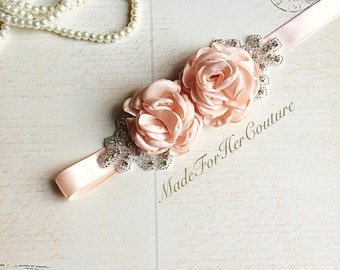Peach Bridal Sash/Belt, Peach Flower Sash, Flower girl Sash, flower girl belt, Rustic Sash, Wedding Sash, wedding belt, bridal sash/belt,