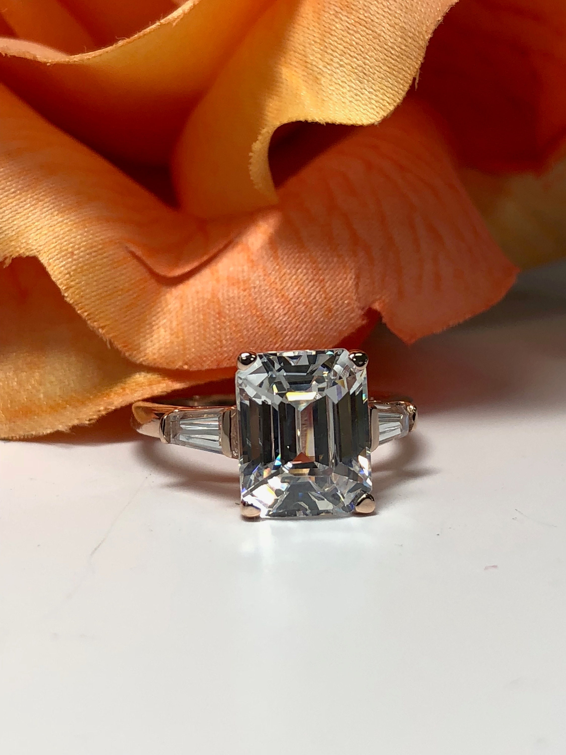 Emerald Cut Engagement Wedding Promise Ring With Baguettes